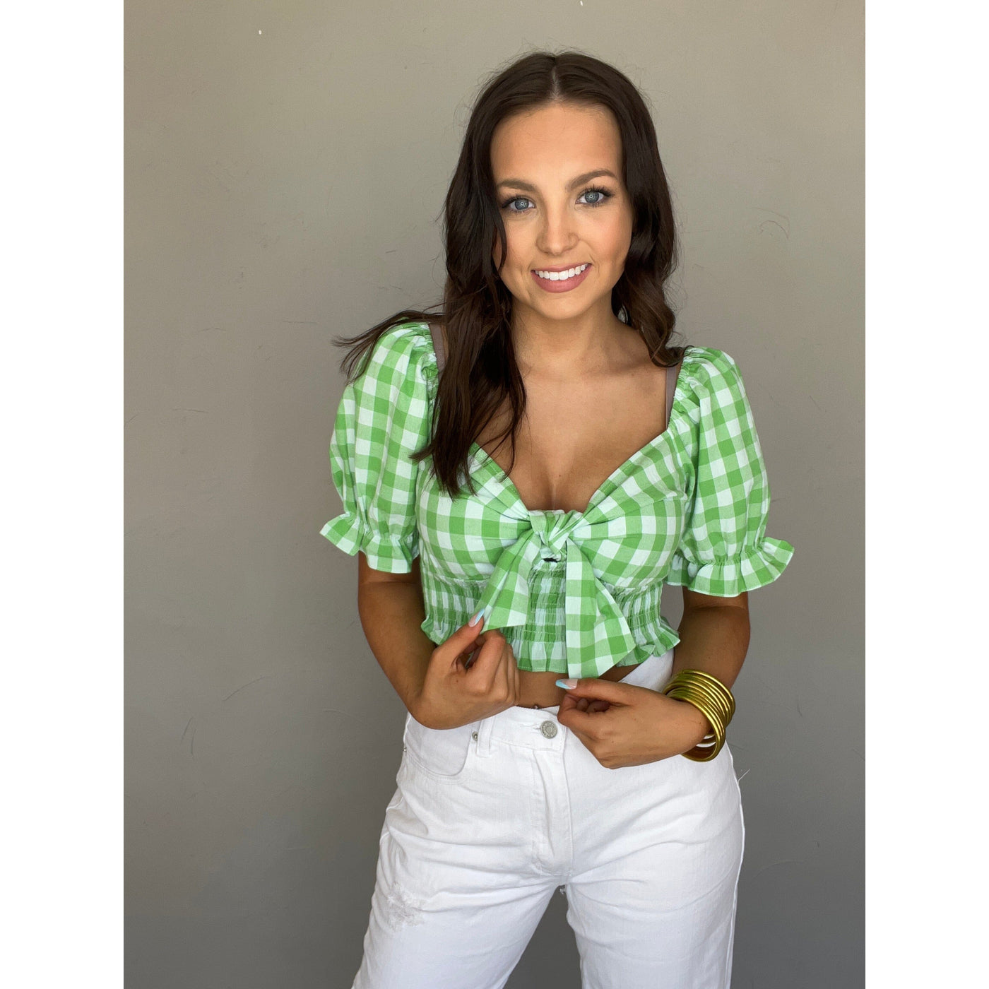 Green Gingham Top