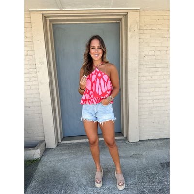 Pink and Coral Halter Neck Top
