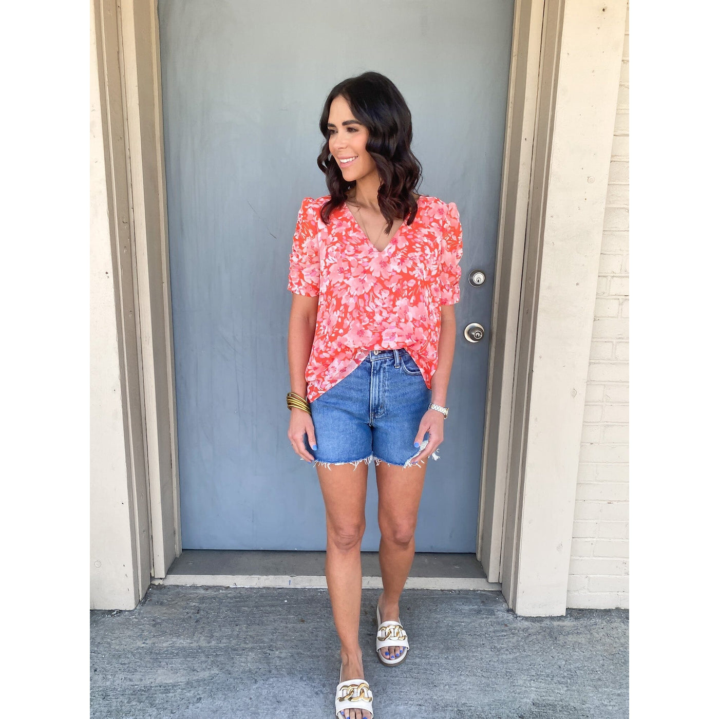 Spring Garden Pink and Coral Floral Print Top