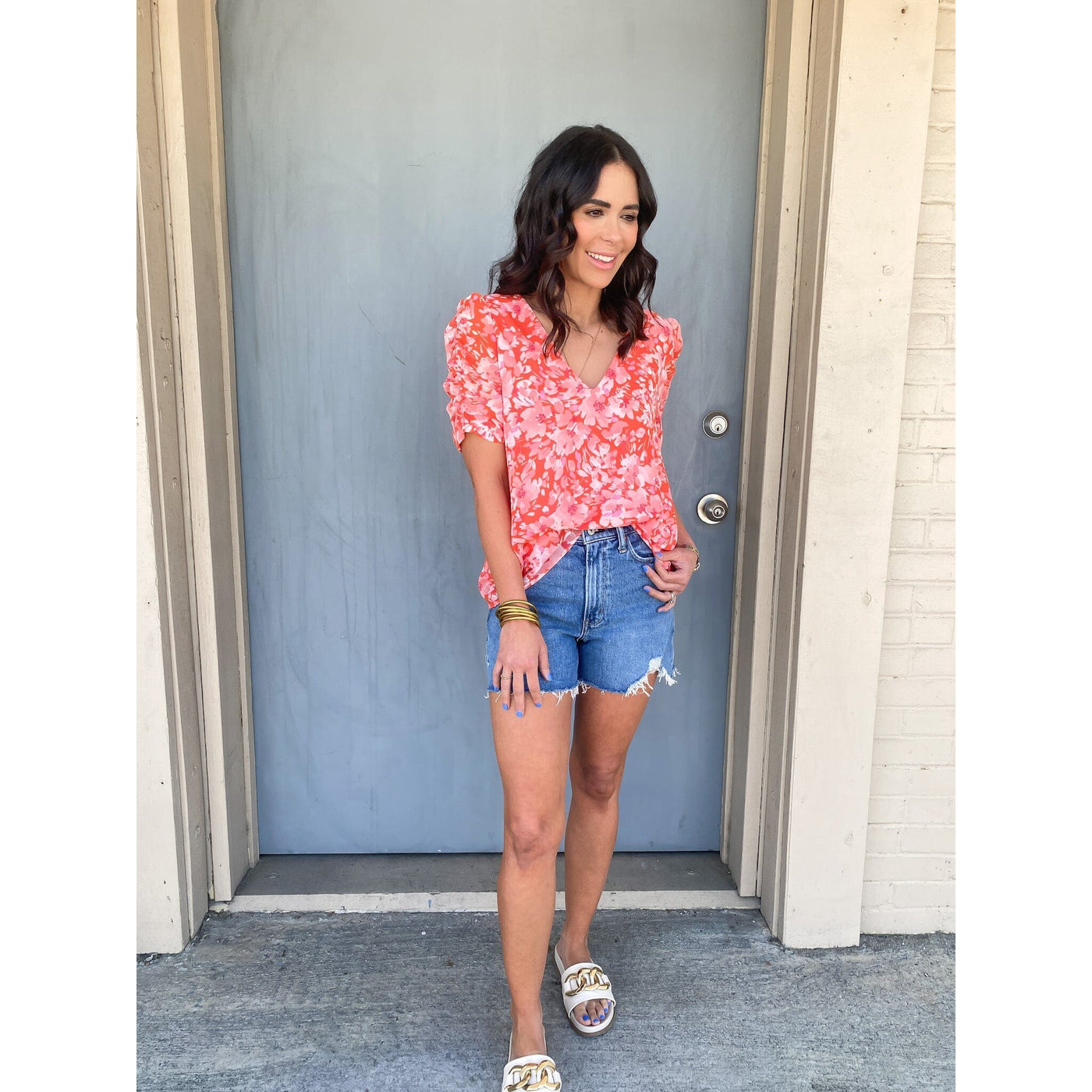 Spring Garden Pink and Coral Floral Print Top